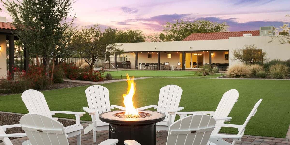 Outdoors fire pit home view in Scottsdale AZ.