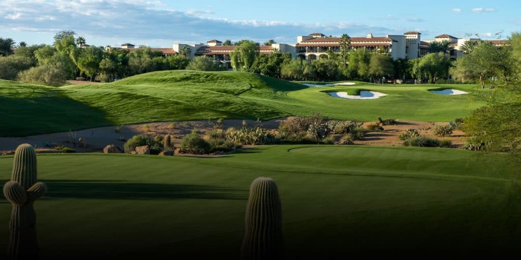 Photograph overlooking the best golf course in Scottsdale Arizona: Hero Scottsdale hole 4 and princess view