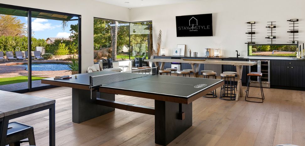 ping pong table inside of vacation rental in Scottsdale