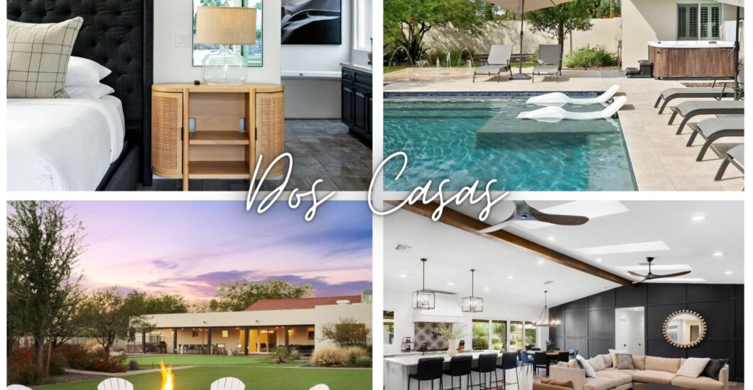 outside aerial view of a large vacation rental in Scottsdale with two houses